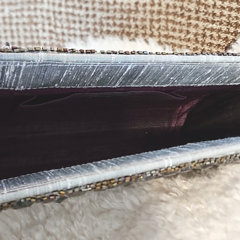 Garnet Hill Beaded Gray Clutch Evening Bag - Picture 4 of 9